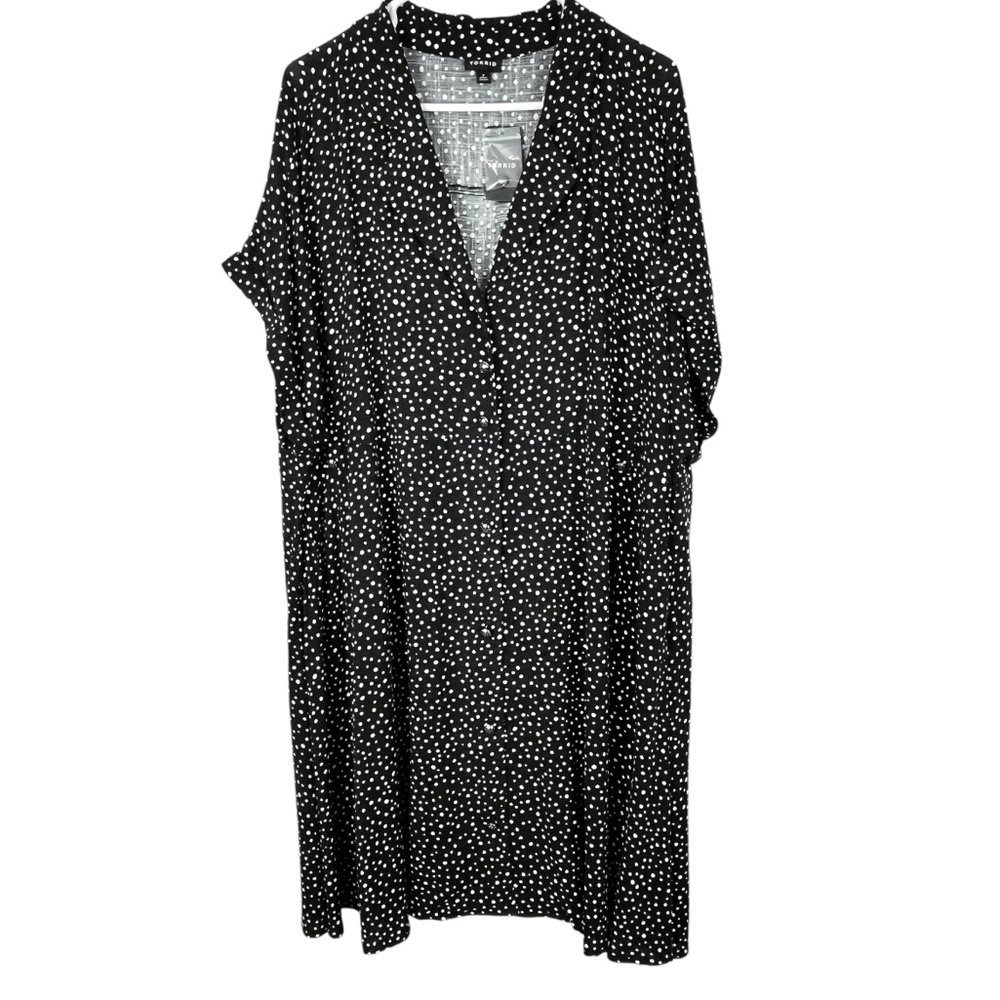NWT Torrid Patience Dots Deep Black Button Front Dress 2X